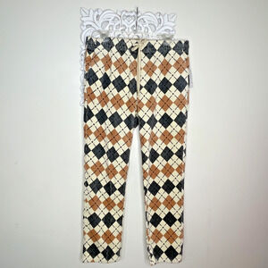 PACSUN size Slim MEDIUM Argyle Pattern Corduroy PANTS Elastic Waist TAN GRAY
